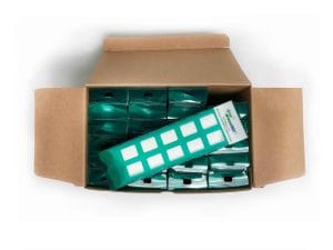 Brown box of GreenVCI emitters, vapor emitting corrosion inhibitors for metal protection, preventing rust and corrosion.