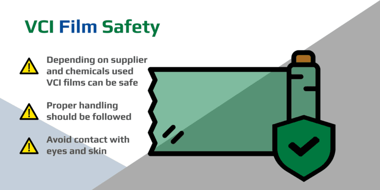 VCI film safety diagram highlighting proper handling and care.