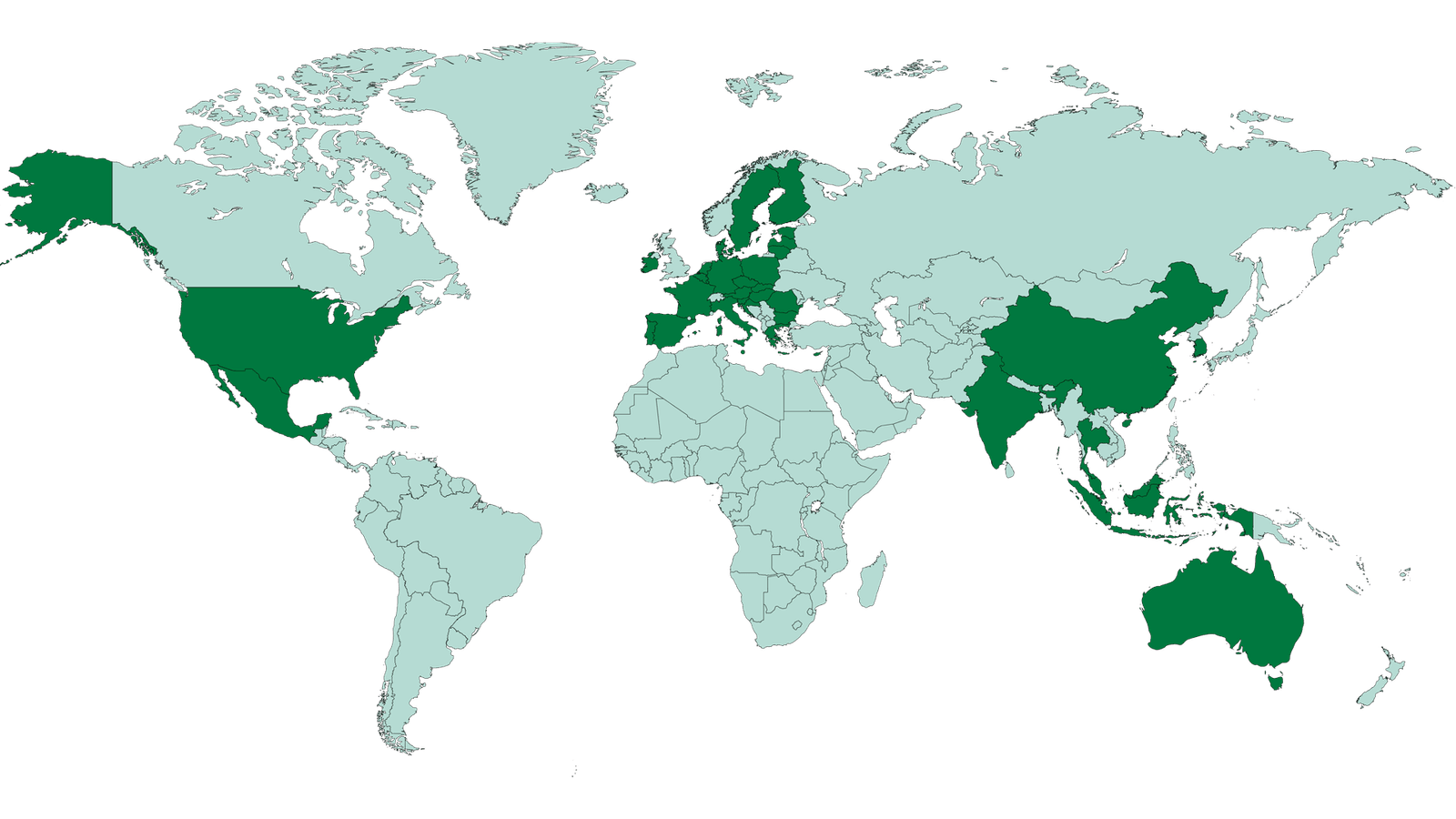 Map illustrating GreenVCI partners around the world in green.