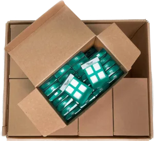 An open box of small VCI Diffusers by GreenVCI used for protecting electronics and industrial components from corrosion.