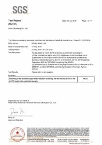 Test report by SGS of VCI Film assessing REACH SVHC compliance.