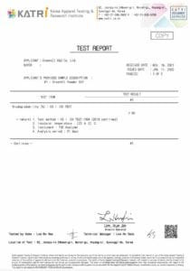 Test report by Katri of VCI Powder on KS ISO 7827 Biodegradability.