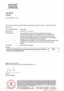 Test report by SGS of VCI Powder assessing REACH SVHC compliance.