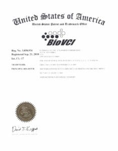 BioVCI Trademark granted by the United States Patent and Trademark Office.