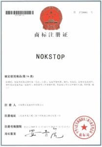 NOKSTOP Trademark Registration Certificate granted by People's Republic of China.